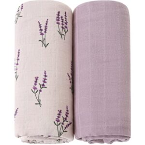 lifetree baby swaddle blankets girls, organic muslin swaddle blankets unisex swaddling wrap receiving blanket neutral for newborn, 100% organic cotton, large 47 x 47 inches, lavender & mauve