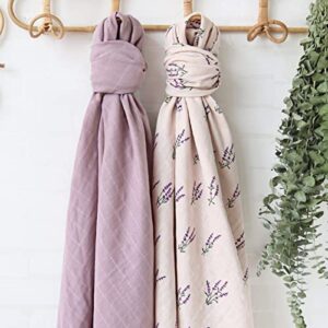 LifeTree Baby Swaddle Blankets Girls, Organic Muslin Swaddle Blankets Unisex Swaddling Wrap Receiving Blanket Neutral for Newborn, 100% Organic Cotton, Large 47 x 47 inches, Lavender & Mauve