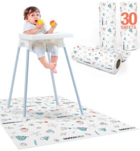 minimono baby splat mat for under high chair - 30 pcs disposable and waterproof splash mats - 40"x47" multipurpose activity mat for picnic art and craft - blw baby led weaning supplies (sea animals)