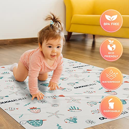 Minimono Baby Splat Mat for Under High Chair - 30 Pcs Disposable and Waterproof Splash Mats - 40"x47" Multipurpose Activity Mat for Picnic Art and Craft - BLW Baby Led Weaning Supplies (Sea Animals)