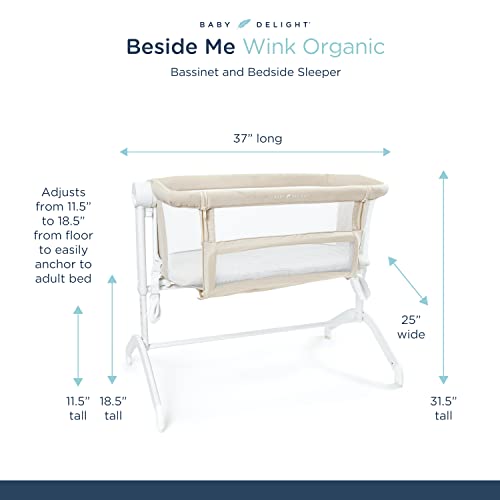 Baby Delight Beside Me Wink Organic Bassinet | Bedside Sleeper | 7-Position Height Adjustment | Organic Oat