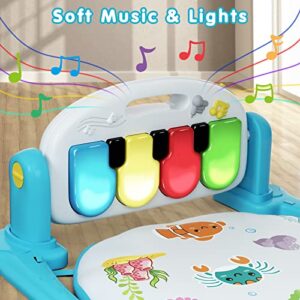 UNIH Baby Gym Play Mat, Kick and Play Piano Gym with Water Mat, Tummy Time Mat, Musical Light Activity Center for Infants Toddlers, Birthday Gift Play Mat for Newborn