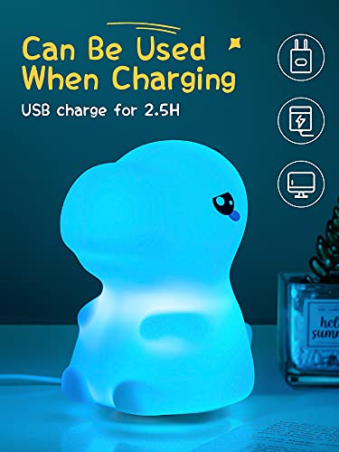 Dimanito Cute Kids Night Light Night Lamp Night Lights for Kids Bedroom Toddler Baby Portable Silicone Battery Led Nightlight Nursery (Dinosaur)