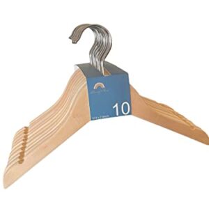 Lenny + Rae Baby, Children's Natural Wooden Hangers with Notches and Anti-Rust Chrome Hook - Pack of 10