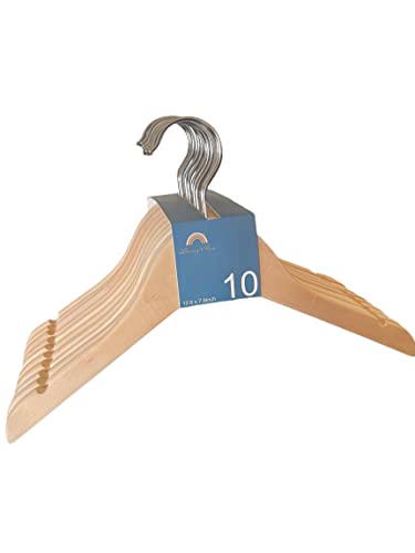 Lenny + Rae Baby, Children's Natural Wooden Hangers with Notches and Anti-Rust Chrome Hook - Pack of 10