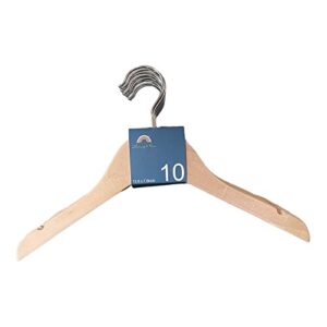 Lenny + Rae Baby, Children's Natural Wooden Hangers with Notches and Anti-Rust Chrome Hook - Pack of 10