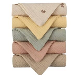 baby muslin 100%cotton burp washcloth 4 layer small saliva towel wash face towel hypoallergenic 5 pieces 8x8.5in cloths multi-colors washcloths baby burping cloth newborn gift sets,small 8x8 inches