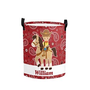 personalized laundry basket hamper,cowboy horse,collapsible storage baskets with handles for kids room,clothes, nursery decor