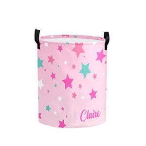 personalized laundry basket hamper,star pink background,collapsible storage baskets with handles for kids room,clothes, nursery decor