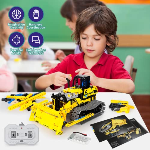 LECPOP 5 in 1 STEM Projects for Kids, Building Block Sets for Boys, Construction Toys for Kids Ages 8-14, RC Bulldozer/Robot/Dump Trucks Engineering Toys, Ideal Gifts for Boys & Girls