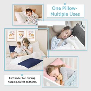 Toddler Pillow- 13X18 Baby Pillows for Sleeping- Small Kids Pillow with Soft Cotton Pillowcase- Machine Washable- Perfect for Cribs Bed Sets, Toddler Cots, Travel (White)