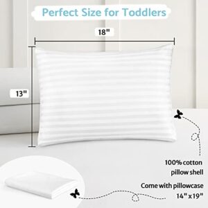 Toddler Pillow- 13X18 Baby Pillows for Sleeping- Small Kids Pillow with Soft Cotton Pillowcase- Machine Washable- Perfect for Cribs Bed Sets, Toddler Cots, Travel (White)