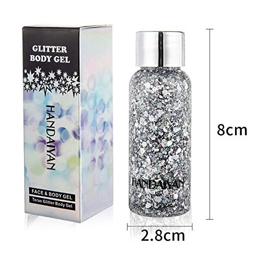 Mermaid Sequins Body Glitter Gel, Make Up Long Lasting Glitter for Body Face Hair Eyeshadow, Music Festival Party Carnival Long Lasting Face Glitter, No Glue Needed and Easy to Remove. (Purple)