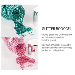 Mermaid Sequins Body Glitter Gel, Make Up Long Lasting Glitter for Body Face Hair Eyeshadow, Music Festival Party Carnival Long Lasting Face Glitter, No Glue Needed and Easy to Remove. (Purple)