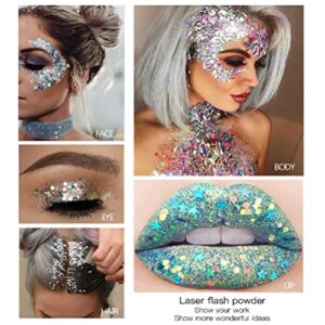 Mermaid Sequins Body Glitter Gel, Make Up Long Lasting Glitter for Body Face Hair Eyeshadow, Music Festival Party Carnival Long Lasting Face Glitter, No Glue Needed and Easy to Remove. (Purple)