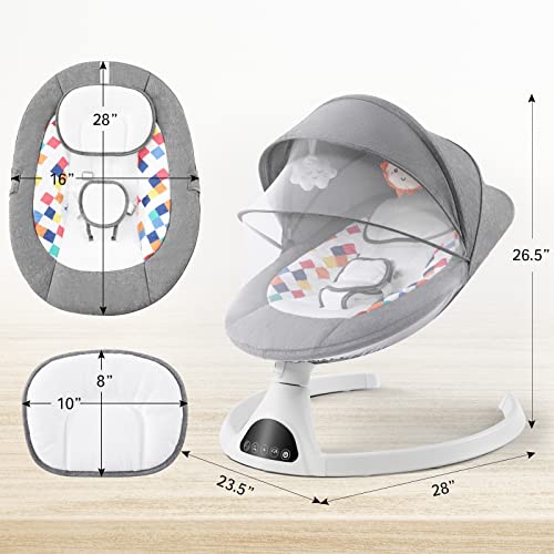 Baby Swing for Infants, Electric Portable Baby Swing for Newborn, Bluetooth Touch Screen/Remote Control Timing Function 5 Swing Speeds Baby Rocker Chair with Music Speaker 5 Point Harness Gray