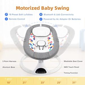 Baby Swing for Infants, Electric Portable Baby Swing for Newborn, Bluetooth Touch Screen/Remote Control Timing Function 5 Swing Speeds Baby Rocker Chair with Music Speaker 5 Point Harness Gray