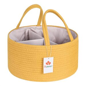 baby diaper caddy organizer yellow 15"x7.4" large round hanging nursery storage bin portable changing table/car travel tote bag removable inserts newborn registry boy girl shower rope basket