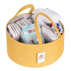 Baby Diaper Caddy Organizer Yellow 15"X7.4" Large Round Hanging Nursery Storage Bin Portable Changing Table/Car Travel Tote Bag Removable Inserts Newborn Registry Boy Girl Shower Rope Basket