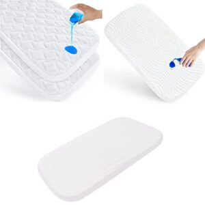waterproof replacement bassinet mattress, waterproof bassinet mattress pad cover and 100% cotton sheet(white), 21" x 35"