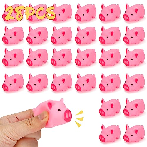 3 otters 28PCS Mini Rubber Pig Baby Bath Toys, Pink Piggy Float Squeak Toys for Boys and Girls, Piggie Party Decorations Favors, Bathtub Toys Squeaky Pig for Preschool Kid