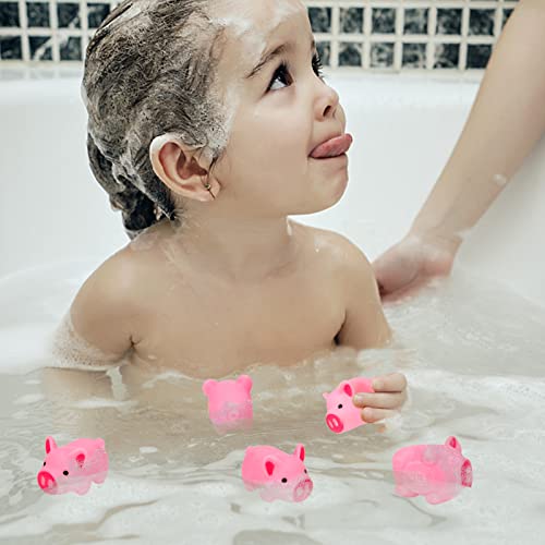 3 otters 28PCS Mini Rubber Pig Baby Bath Toys, Pink Piggy Float Squeak Toys for Boys and Girls, Piggie Party Decorations Favors, Bathtub Toys Squeaky Pig for Preschool Kid