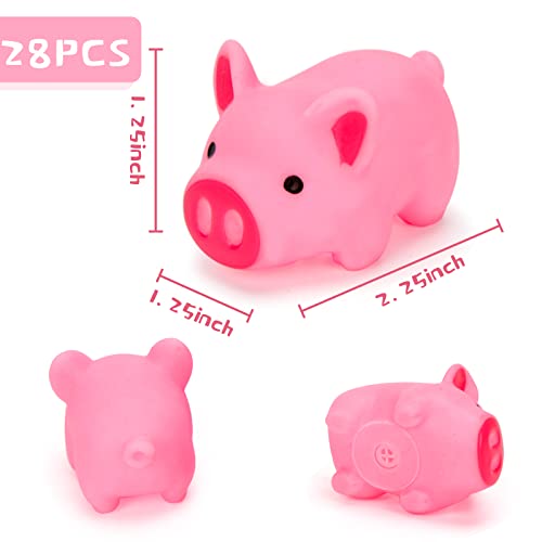 3 otters 28PCS Mini Rubber Pig Baby Bath Toys, Pink Piggy Float Squeak Toys for Boys and Girls, Piggie Party Decorations Favors, Bathtub Toys Squeaky Pig for Preschool Kid