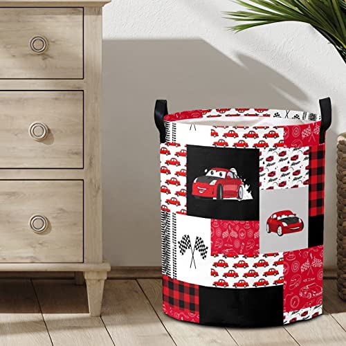 Personalized Laundry Basket Hamper,Red Race Car Quilt,Collapsible Storage Baskets with Handles for Kids Room,Clothes, Nursery Decor