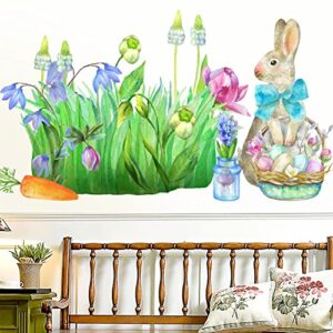 Mitoykus 2 Sets Pastel Wall Stickers Rainbow Bunny Egg Carrot Hyacinth Watercolor Wall Decals for Kids Room Party Nursery