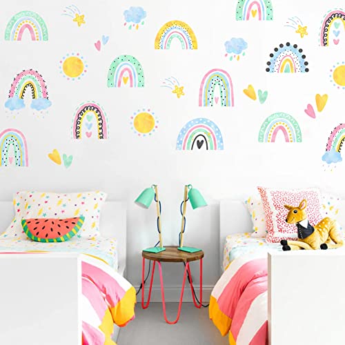 Mitoykus 2 Sets Pastel Wall Stickers Rainbow Bunny Egg Carrot Hyacinth Watercolor Wall Decals for Kids Room Party Nursery