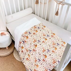 Minky Baby Blanket for Boys Girls Double Layer Soft Plush Toddler Blanket with Dotted Backing, Fox Newborn Blanket for Nursery Stroller Crib Receiving Blanket Infant Unisex, Woodland 30 X 40 in