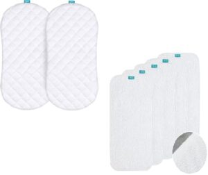 5 count changing pad liner, waterproof larger changing pad cover 28" x 15", cotton terry (solid improved thickness) / bassinet mattress pad cover, waterproof, 2 pack, ultra soft bamboo sleep surface