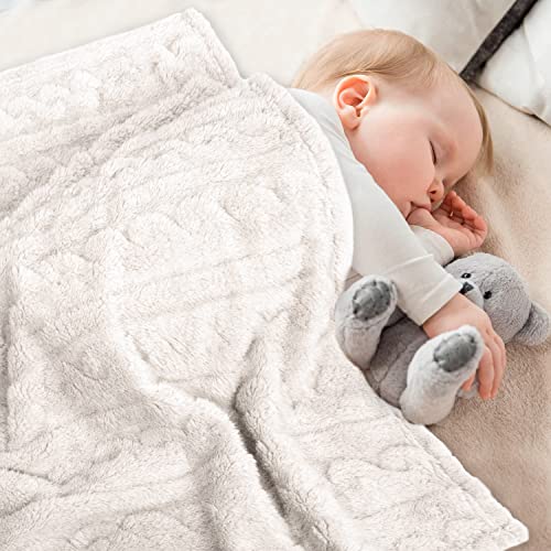 HOMRITAR Baby Blanket for Boys or Girls 3D Fluffy Fuzzy Blanket for Baby Infant or Newborn Receiving Blanket (30x40inch, Blue, Cream)