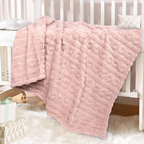 HOMRITAR Baby Blanket for Boys or Girls 3D Fluffy Fuzzy Blanket for Baby Infant or Newborn Receiving Blanket (30x40inch, Cream, Pink)