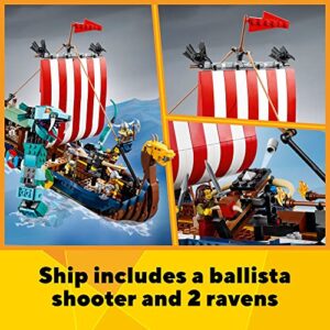 LEGO Creator 3in1 Viking Ship and The Midgard Serpent 31132, Toy Boat and Snake to House or Wolf Figure Building Set, Gifts for Kids, Boys & Girls