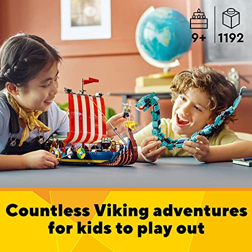 LEGO Creator 3in1 Viking Ship and The Midgard Serpent 31132, Toy Boat and Snake to House or Wolf Figure Building Set, Gifts for Kids, Boys & Girls