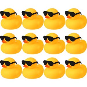 12 pcs rubber ducks with 12 sunglasses/ hats/ headwear/ scarf, valentine's day mini rubber ducks in bulk bathtub toys for valentines gift baby shower holiday cruise (duck with sunglasses, yellow)