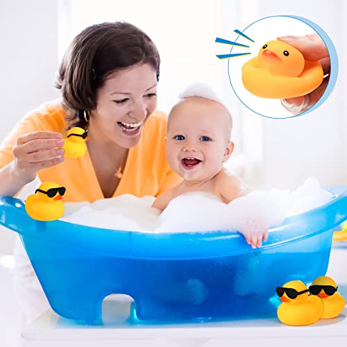 12 Pcs Rubber Ducks with 12 Sunglasses/ Hats/ Headwear/ Scarf, Valentine's Day Mini Rubber Ducks in Bulk Bathtub Toys for Valentines Gift Baby Shower Holiday Cruise (Duck with Sunglasses, Yellow)