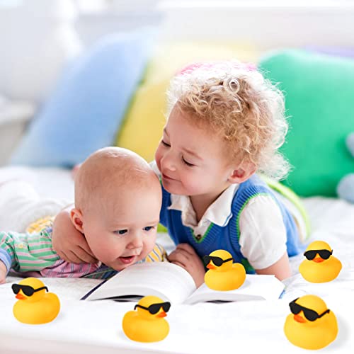 12 Pcs Rubber Ducks with 12 Sunglasses/ Hats/ Headwear/ Scarf, Valentine's Day Mini Rubber Ducks in Bulk Bathtub Toys for Valentines Gift Baby Shower Holiday Cruise (Duck with Sunglasses, Yellow)