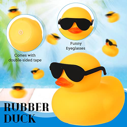 12 Pcs Rubber Ducks with 12 Sunglasses/ Hats/ Headwear/ Scarf, Valentine's Day Mini Rubber Ducks in Bulk Bathtub Toys for Valentines Gift Baby Shower Holiday Cruise (Duck with Sunglasses, Yellow)