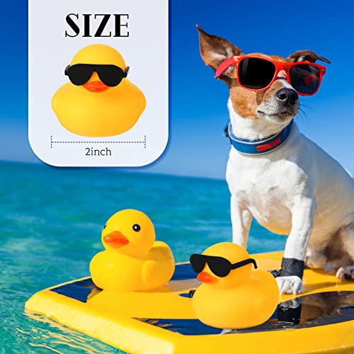 12 Pcs Rubber Ducks with 12 Sunglasses/ Hats/ Headwear/ Scarf, Valentine's Day Mini Rubber Ducks in Bulk Bathtub Toys for Valentines Gift Baby Shower Holiday Cruise (Duck with Sunglasses, Yellow)