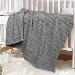 HOMRITAR Baby Blanket for Boys or Girls 3D Fluffy Fuzzy Blanket for Baby (30x40inch, Cream, Grey)