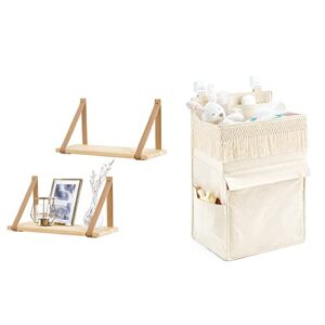 mkono 2pcs hanging shelf and 1pc diaper organizer caddy boho decor storage for nursery, bedroom, gift