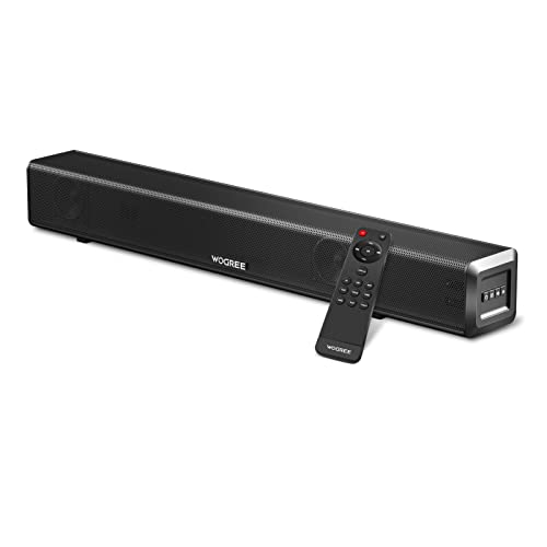 wogree Mini Soundbar 16-Inch 50W with Bluetooth, Optical, AUX, USB Connection, Small Sound Bar Speakers Surround Sound System for TVs, Home Theater, Gaming, Projectors, PCs, Tablets, Phones