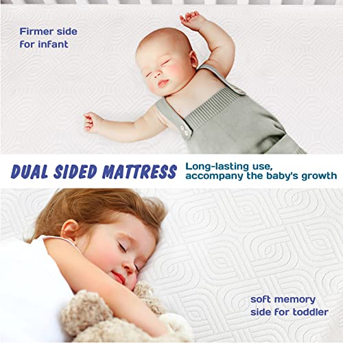 Premium Foam Crib Mattress, 2-Stage Hypoallergenic Toddler Mattress, CertiPUR-US Firm Support for Infant with Cooling Gel, Waterproof & Washable Removable Tencel Cover, 52x27.5x4.7