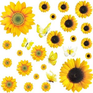 Sunflower Butterfly Wall Stickers 39 PCS Sunflower Decals & 3D Gold Butterfly Wall Sticker Floral Butterfly Waterproof Wall Sticker DIY Decor for Kids Baby Bedroom Living Room Bathroom Nursery Decoration