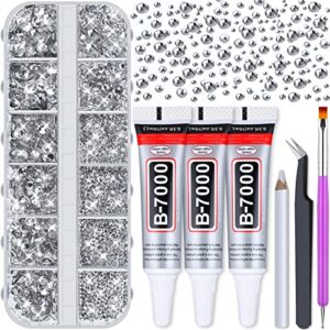 audab b7000 jewelry adhesive glue with rhinestones for crafts, 2100pcs flat back gems crystal rhinestones with tweezer dotting tools clear glue for diy clothes fabric shoes jewelry making nail art