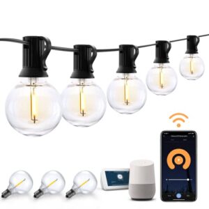 xmcosy+ smart outdoor string lights, 150ft g40 globe patio lights with 75 led bulbs, wifi & app control, work with alexa, extendable waterproof dimmable led string lights for outside, porch, cafe