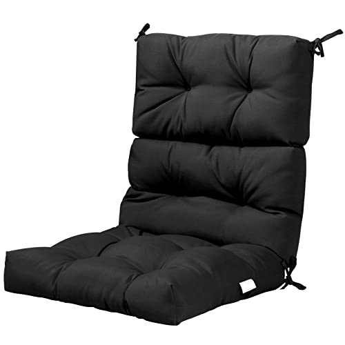 Tangkula Patio High Back Chair Cushion, Tufted Chair Seat Pads with Non-Slip String Ties, Glider Rocker Replacement Cushions for Indoor Outdoor Use, Patio Wicker Furniture Cushion (Black, 2)