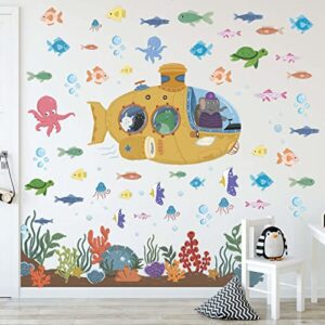 ocean wall decals 70 pcs under the sea wall stickers, sea turtle fish octopus decor stickers sea life art decorations for bathroom kids bedroom nursery
